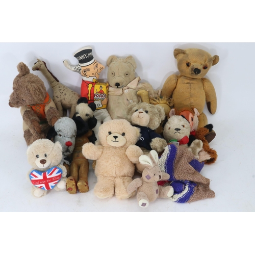 195 - An assortment of bears and other soft toys.