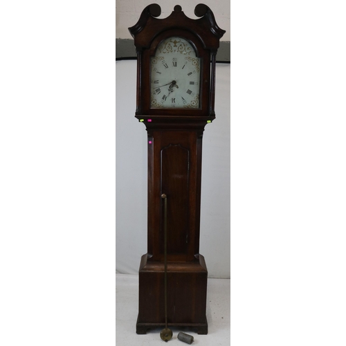 197 - 30 hour longcase clock, circa 1830 with weights and pendulum.