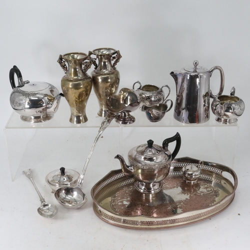 200 - A collection of assorted silverplate to include a pair of Oriental plated vases.