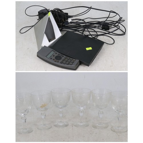 209 - A set of six Royal Brierley wine glasses (noted damage to one) together with an untested Bang and Ol... 