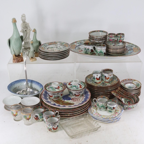 244 - A selection of oriental ceramics to include tea ware decorated with chickens etc