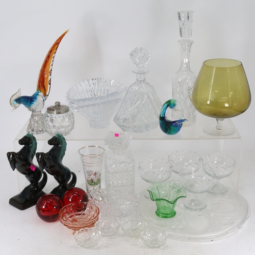 246 - Selection of decorative glassware together with decanters, sunday dishes, Murano bird (missing tip o... 