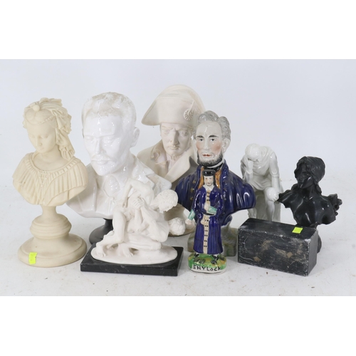 250 - Selection of Busts, Lincoln, Hamlet and others, Ceramic, Alabaster etc