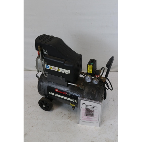 279 - Power G Plus air compressor with instructions  Untested. Trade - spares or repairs