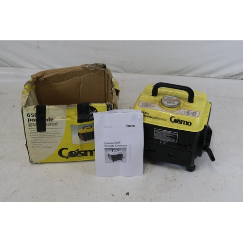 282 - A Cosmo 650W portable generator with box and instructions.  Untested. Trade - spares or repairs