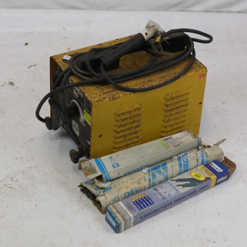 299 - An Arc welder by Topweld 140 with 3 open packs of rods.  Untested. Trade - spares or repairs