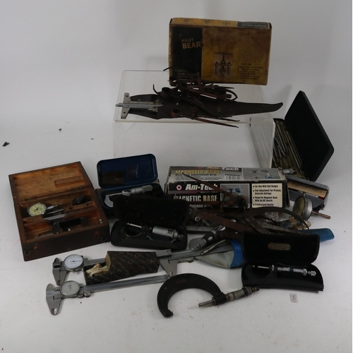 176 - A collection of engineering tools; micrometers, gauges etc..