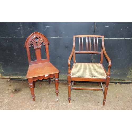 230 - Cane seat together with an antique hall chair