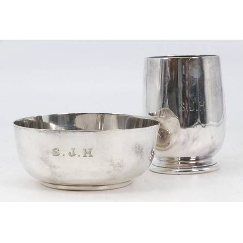 14 - Silver hallmarked christening mug and a bowl