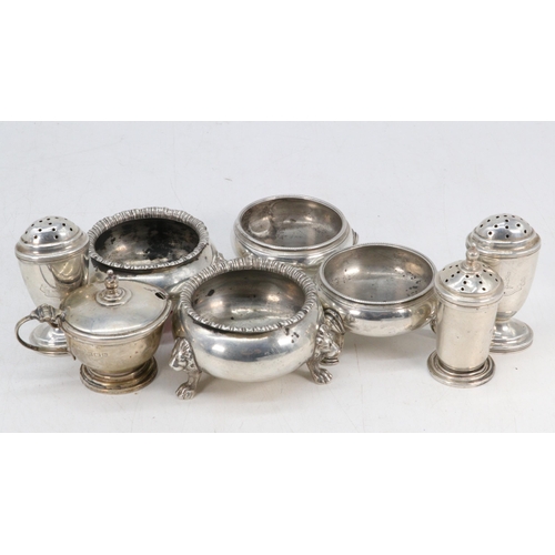 29 - Silver hallmarked pair of salts together with a smaller pair of silver salts and various other condi... 