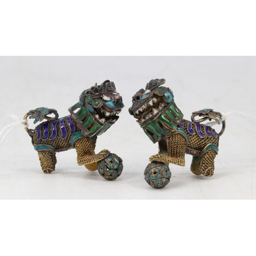 62 - Pair of Chinese cloisonne dogs of fo