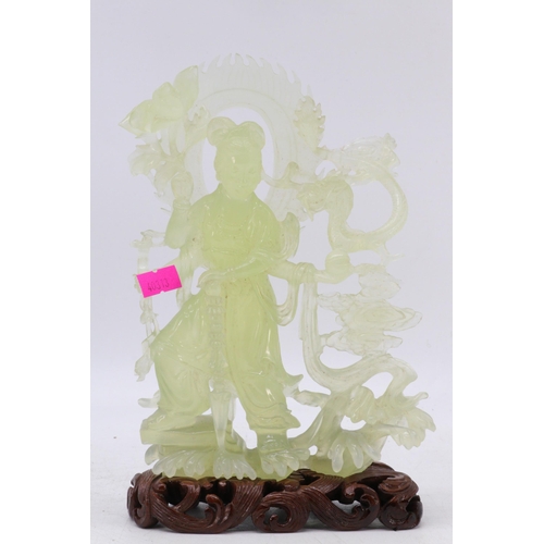 81 - Oriental Jade figurine/sculpture on carved base (measures approx. 25cm including base)