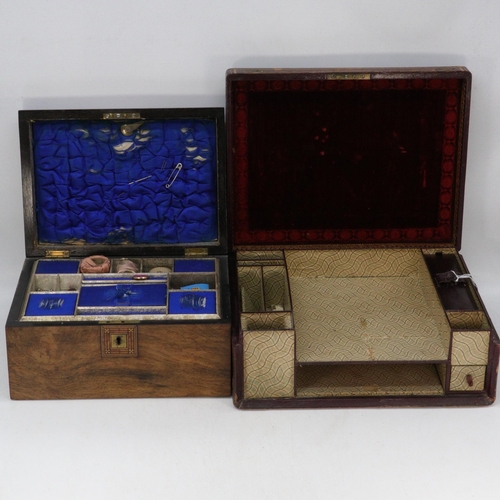 95 - Leather covered writing box (a/f) together with a sewing box with removable top tray