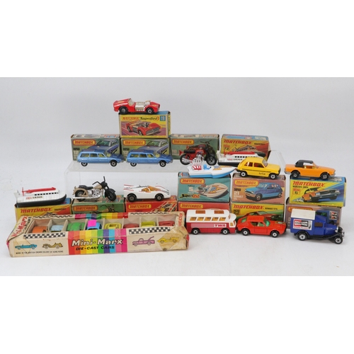 115 - A selection of matchbox super fast and other matchbox vehicles together with a pack of Mini Marx die... 