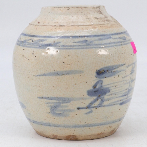 124 - A Chinese blue and white ginger jar of naive form and decoration (approx. height 14cm)