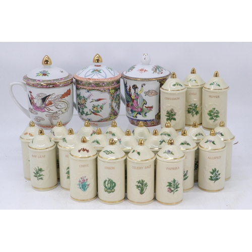 516 - Lenox spice jars (22) together with three oriental tea cups