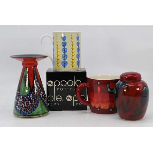 617 - Poole pottery Alan White vase together with a small poole pottery ginger jar and two cups