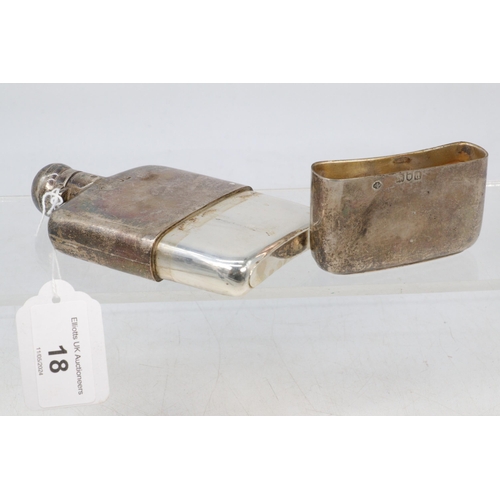 18 - Silver hallmarked hip flask weight approx. 155g