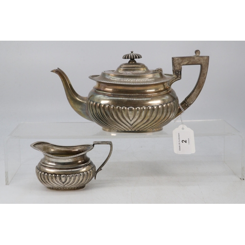 2 - Silver hallmarked teapot with silver jug weight approx. 530g