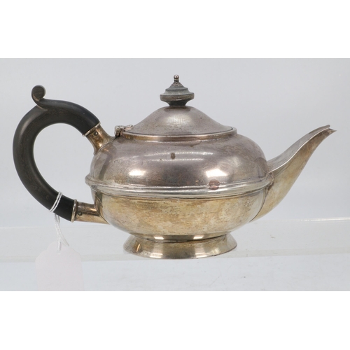 3 - Silver hallmarked teapot with ebony handle and finnal weight approx. 310g