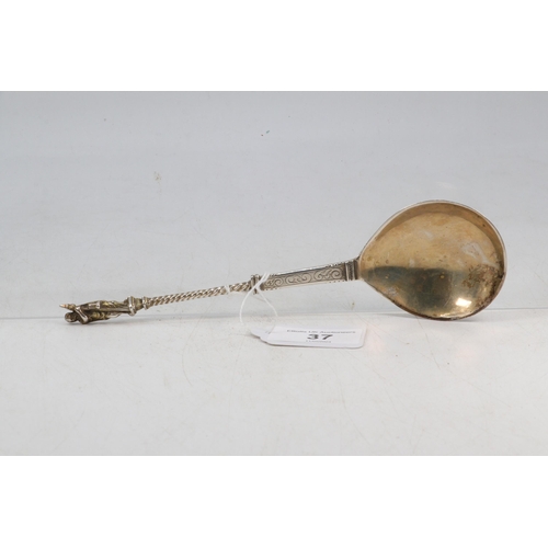 37 - Antique decorative silver spoon (hallmarked rubbed)