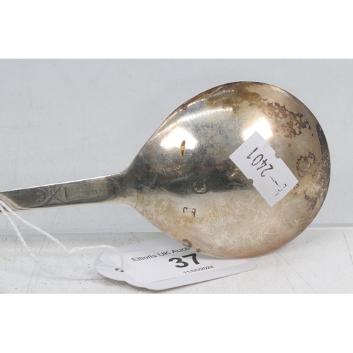 37 - Antique decorative silver spoon (hallmarked rubbed)