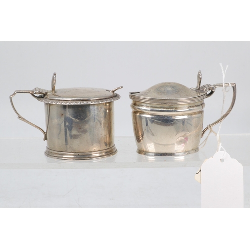 45 - Silver mustard pot, London 1844, with blue glass liner and silver spoon together with another (appro... 