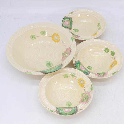 7 - Clarice cliff fruit bowl together with three matching bowls