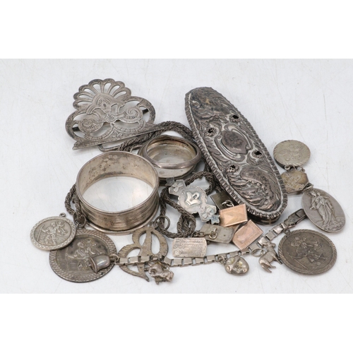 13 - Selection of assorted silver and white metal scrap items pendants, napkin ring etc (approx. 130g)