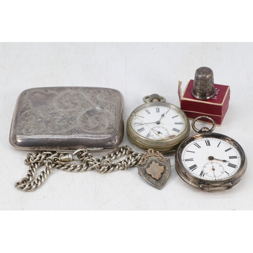 21 - Silver 935 cased pocket watch (af missing front and glass) together with a plated pocket watch, silv... 