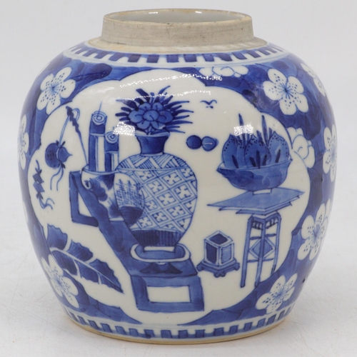 43 - 19th Century Chinese blue and white ginger jar decorated with peony (approx 15cm tall)