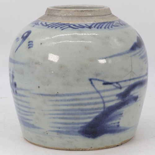 94 - Late 18th/Early 19th Century Chinese blue and white ginger jar with naïve scenes of fishing and junk... 