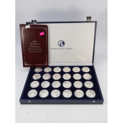 36 - Winston Churchill boxed fitted case, Franklin Mint, silver proof medal collection with certificates