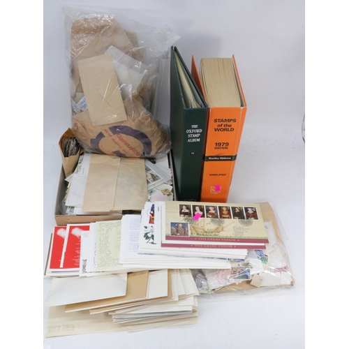 677 - Quantity of stamps accumulation, stamps in envelops, shoe box of first day covers etc