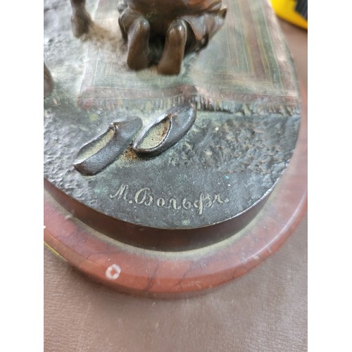 101 - Bronze study of horse and Arab prayer, measures approx. 14cm high, x 19cm wide