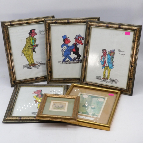 9 - Framed and glazed hand drawn characters signed DS May 1996 (frame measure approx. 25cm x 30cm) toget... 