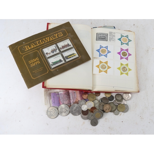 26 - Collection of stamps together with a small quantity of coins