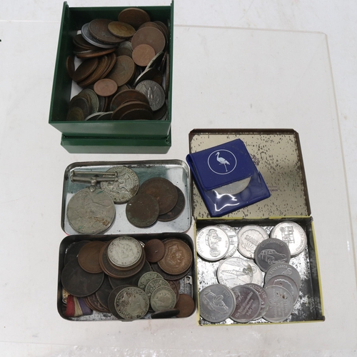 34 - A small quantity of assorted coins, WW2 medal, etc