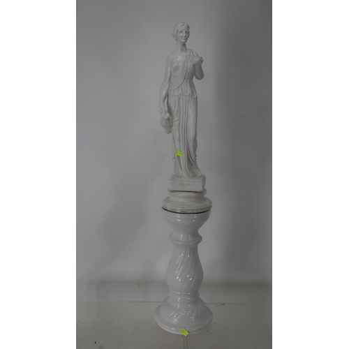 47 - Classical statue measures approx. 50cm together with white plinth