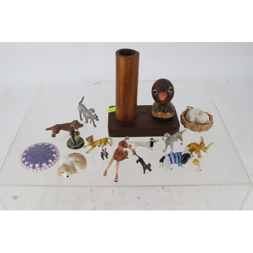 52 - Quantity of miniatures to include glass animals, plated gun dog and a nut bird