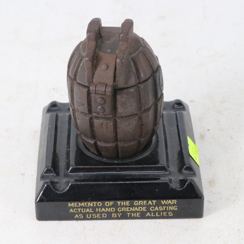 58 - 1915 grenade converted to inkwell on stand with pen tray holder