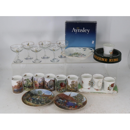 75 - Assorted collectors plates and mugs Dambury Mint Days on the Farm set, set of six Babycham glasses, ... 