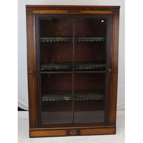 80 - Victorian glazed mahogany bookcase with leather edging to shelves (one glass pane broken, foot plint... 