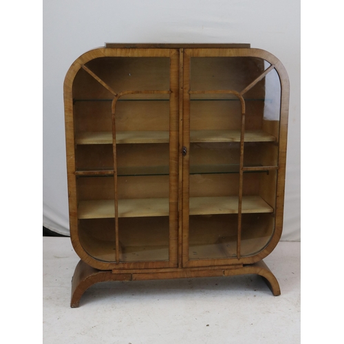 84 - Art deco display cabinet, two glass shelves and two wooden shelves measures approx. 98cmW x 30cmD x ... 