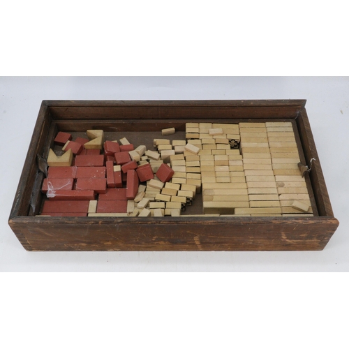 133 - Lotts tudor blocks set 4 play set in original wooden box (damp and storage damage noted)