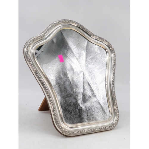 12 - Silver hallmarked shaped mirror (approx. 33cm tall)