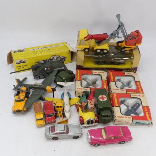 58 - Selection of assorted diecast vehicles to include Solido Char Russe SU100 boxed, Corgi Noddy car, Wh... 