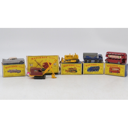 75 - Matchbox series M4 excavator, together with Matchbox No. 10 Sugar Container, No.5 Route Master, No. ... 