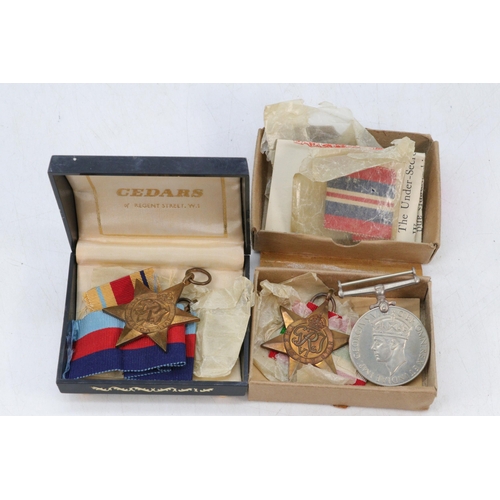 167 - WW2 Medals, 1939-45 Star Italy star, Africa star and BWM in box of issue