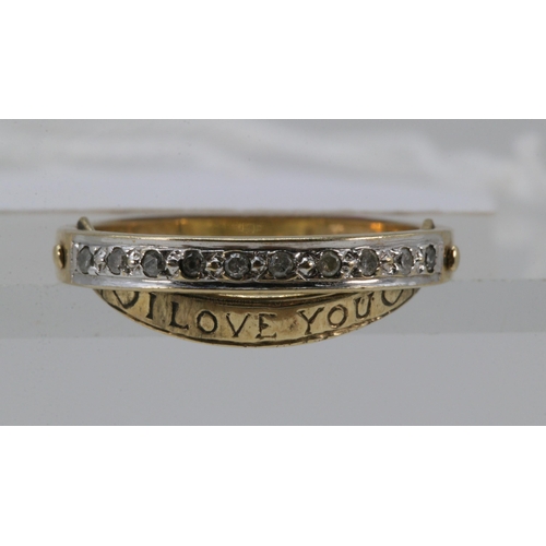 185 - 9ct gold half eternity ring set with diamonds  with a secret hinged 